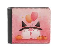 Jubonexis Simpatici fantasmi rosa che indossano cappelli da strega, portafoglio bifold in morbida pelle PU, portamonete e carte di credito, porta carte di credito sottile, per uomini e donne