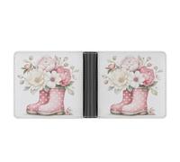 Jubonexis Simpatici stivali da pioggia con peonie rosa bianche e morbide in pelle PU, portamonete e carte di credito, portafoglio sottile per uomini e donne