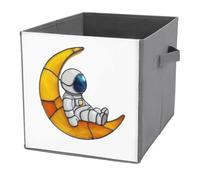 Jubonexis Simpatico astronauta seduto sulla luna crescente cubi portaoggetti cubi portaoggetti pieghevoli decorativi in tessuto cestini portaoggetti per la casa con manici per scaffali, armadio, 27 x