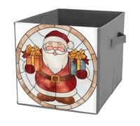 Jubonexis Simpatico Babbo Natale con regali in vetro colorato cubi portaoggetti cubi portaoggetti pieghevoli decorativi in tessuto cestini portaoggetti per la casa con manici per scaffali, armadio, 27