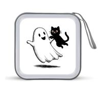 Jubonexis Simpatico cartone animato fantasma che gioca con gatto nero custodia CD DVD custodia portatile per auto casa viaggio