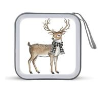Jubonexis Simpatico cervo con sciarpa scozzese bianca e nera custodia CD DVD custodia portatile per auto casa viaggio