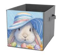 Jubonexis Simpatico coniglietto pasquale che indossa cappello a righe blu, cubi portaoggetti pieghevoli in tessuto decorativo, cestini portaoggetti per la casa con manici per scaffali, armadio, 27 x