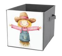 Jubonexis Simpatico cubi portaoggetti a forma di spaventapasseri in stile cartone animato, pieghevoli, decorativi, in tessuto, con manici, per scaffali, armadi, 27 x 27 cm