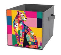 Jubonexis Simpatico cubo, cubi portaoggetti a forma di leopardo, pieghevoli, decorativi, in tessuto, organizer per la casa, con manici, per scaffali, armadi, 27 x 27 cm