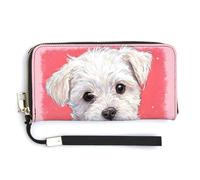 Jubonexis Simpatico cucciolo che tiene un cuore rosso glitterato con rose in pelle PU pochette lunga bifold portafoglio, portamonete porta carte di credito custodia durevole porta carte di credito per