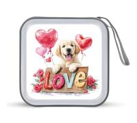 Jubonexis Simpatico cucciolo felice con cartello in legno LOVE CD DVD custodia portatile per auto casa viaggio