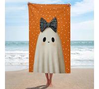 Jubonexis Simpatico fantasma bianco con fiocco nero sulla testa, telo mare in microfibra senza sabbia, asciugamano da doccia grande, multiuso, assorbente, per bagno e piscina, 130 x 80 cm