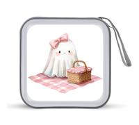 Jubonexis Simpatico fantasma bianco fiocco rosa su un picnic CD DVD custodia portatile per auto casa viaggio
