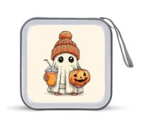 Jubonexis Simpatico fantasma che indossa un berretto arancione lavorato a maglia, custodia per CD e DVD, portatile, per auto, casa, viaggio