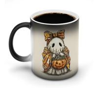 Jubonexis Simpatico fantasma che indossa un fiocco sulla testa che cambia colore tazze in ceramica che cambia calore tazza da caffè novità divertente tazza da tè acqua 325 ml