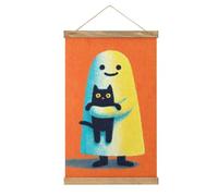 Jubonexis Simpatico fantasma che tiene un gatto nero in braccio, dipinto su tela con cornici in legno, kit da appendere alla parete