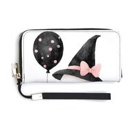 Jubonexis Simpatico fantasma che tiene un palloncino nero in pelle PU pochette lunga bifold portafoglio, portamonete porta carte di credito custodia per soldi per donne uomini