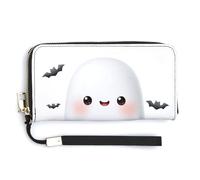 Jubonexis Simpatico fantasma che tiene un secchiello per caramelle in pelle PU, pochette lunga a doppio portafoglio, portamonete, porta carte di credito, porta carte di credito per donne e uomini