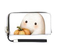 Jubonexis Simpatico fantasma che tiene una zucca in pelle PU pochette lunga bifold portafoglio, portamonete porta carte di credito custodia per soldi per donne uomini