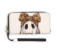 Jubonexis Simpatico fantasma che tiene zucca Candy Bucket PU pochette lungo bifold portafoglio, portamonete porta carte di credito custodia durevole porta carte di credito per donne uomini