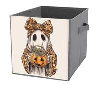 Jubonexis Simpatico fantasma con zucca, secchiello per caramelle, cubi, pieghevoli, decorativi, in tessuto, organizer per la casa, con manici, per scaffali, armadi, 27 x 27 cm