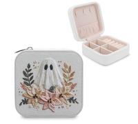 Jubonexis Simpatico Fantasma E Fiori Invernali Ricamato Piccolo Jewelry Box Organizzatore Portatile PU Cuoio Mini Viaggio Jewelry Case