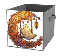 Jubonexis Simpatico fantasma su un'altalena, cubi portaoggetti a forma di luna crescente, cubi portaoggetti pieghevoli, in tessuto, decorativo, con manici, per scaffali, armadi, 27 x 27 cm