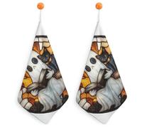 Jubonexis Simpatico libro di lettura fantasma gatto nero piccolo asciugamano con anello per appendere 2 pz panno morbido assorbente per cucina bagno