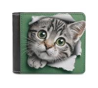 Jubonexis Simpatico portafoglio a due ante con testa di gatto fuori foro, in morbida pelle PU, portamonete, porta carte di credito, portafoglio sottile per uomini e donne