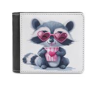 Jubonexis Simpatico portafoglio bifold in morbida pelle PU con occhiali da sole a forma di procione a forma di cuore, portamonete, porta carte di credito, porta carte di credito sottile, per uomini e