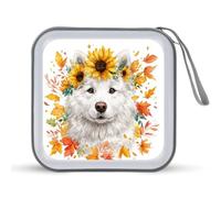 Jubonexis Simpatico Samoiedo Cane Girasoli Foglie d'Autunno CD DVD Custodia Portatile per Auto Casa Viaggio