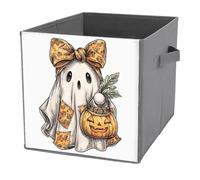 Jubonexis Simpatico secchiello a forma di zucca fantasma di Halloween, cubi portaoggetti pieghevoli, in tessuto, decorativo, con manici, per scaffali, armadi, 27 x 27 cm
