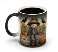 Jubonexis Simpatico spaventapasseri il mio autunno girasoli corvi cambia colore tazze che cambiano calore tazza in ceramica tazza da caffè novità divertente tazza da tè acqua 325 ml