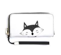 Jubonexis Simple Fox - Portafoglio lungo in pelle PU nera e bianca, portamonete, porta carte di credito, per donne e uomini