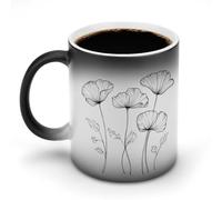 Jubonexis Simple Line - Tazza in ceramica con quattro papaveri che cambia colore, cambia colore, tazza da caffè divertente da 325 ml