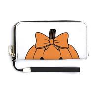 Jubonexis Simplistic Jack-o'-Lantern Pumpkin con fiocco in pelle PU pochette lunga bifold portafoglio, portamonete porta carte di credito, resistente porta carte di credito per donne uomini