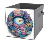 Jubonexis Smiling Snowman Top Hat Flowers Cube Storage Cube Storage Cubes Pieghevole Decorativo Tessuto Cestini Organizzatori Casa Organizzatori con Maniglie per Mensole, Armadio, 27x27 cm