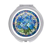 Jubonexis Specchi blu della tasca delle donne del fiore, piccolo specchio portatile di trucco di viaggio delle ragazze mini