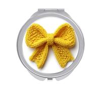 Jubonexis Specchi della tasca delle donne dei punti all'uncinetto dell'arco giallo, piccolo specchio portatile di trucco di viaggio delle ragazze mini