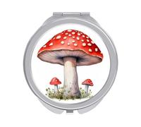 Jubonexis Specchi della tasca delle donne del fungo rosso dell'acquerello, piccolo specchio portatile di trucco di viaggio delle ragazze mini