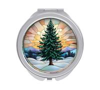 Jubonexis Specchietti tascabili da donna con albero di pino in vetro colorato, mini specchio portatile da viaggio per ragazze