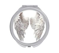 Jubonexis Specchietti tascabili da donna con ali d'angelo bianche, piccolo specchio portatile da viaggio per ragazze