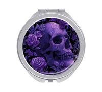 Jubonexis Specchietti tascabili da donna con teschio e rose viola, piccolo specchio portatile da viaggio per ragazze
