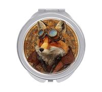 Jubonexis Specchietti tascabili da donna, in pelle, con volpe, fantasia, da viaggio, per ragazze