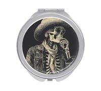 Jubonexis Specchietti tascabili da donna, stile vintage, scheletro, cowboy, cappello occidentale, piccolo, portatile, da viaggio, mini specchio