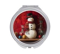 Jubonexis Specchietti tascabili da donna vintage con pupazzo di neve in piedi sullo scaffale, piccolo specchio portatile da viaggio per ragazze