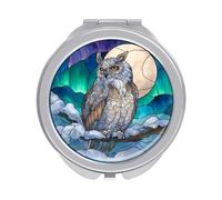 Jubonexis Specchietti tascabili in vetro colorato con gufo delle nevi, piccolo specchio portatile da viaggio per ragazze