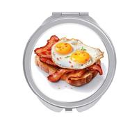 Jubonexis Specchietti tascabili per donne con uova e pancetta su pane tostato, piccolo specchio portatile da viaggio per ragazze