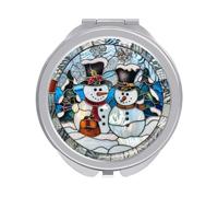 Jubonexis Specchio tascabile con due pupazzi di neve nella neve, da donna, piccolo, portatile, da viaggio, mini specchio