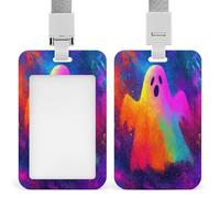 Jubonexis Spooky Ghost Neon Gradienti ID Badge Holder Clip retrattile Card Holder Card Protector Name Badge Tag per lavoro Ufficio Medico Infermiere