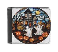 Jubonexis Spooky Haunted House Pumpkins Ghost Soft PU Leather Bifold Portafoglio, Portamonete Porta Credito Pass Caso Durevole Porta Carte Sottile Billfold per Uomini Donne Conservazione Soldi