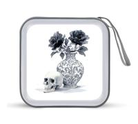 Jubonexis Spooky Skull Black Vaso con Rose Halloween CD DVD Custodia Portatile per Auto Casa Viaggio