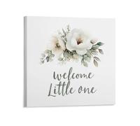 Jubonexis Stampa artistica da parete su tela con scritta "Welcome Little One", stampa artistica da parete per soggiorno, casa colonica, senza cornice, 40 x 40 cm