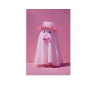 Jubonexis Stampa artistica da parete su tela con simpatico fantasma che indossa un cappello con fiocco rosa, per soggiorno, casa colonica, senza cornice, 30 x 45 cm